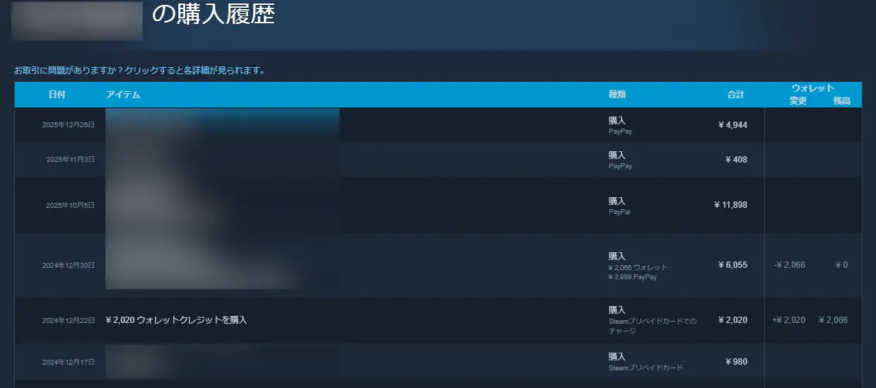 Steam購入履歴